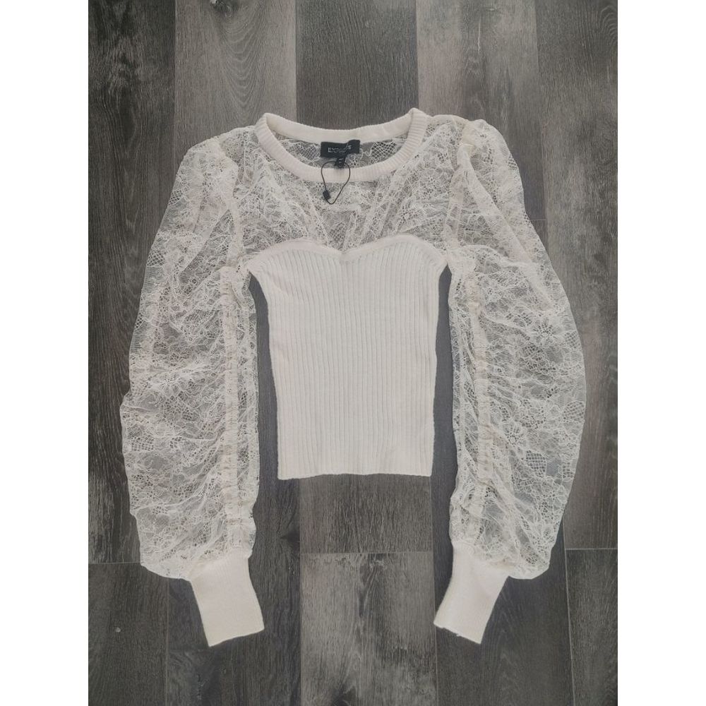 Lace balloon sleeve sweater